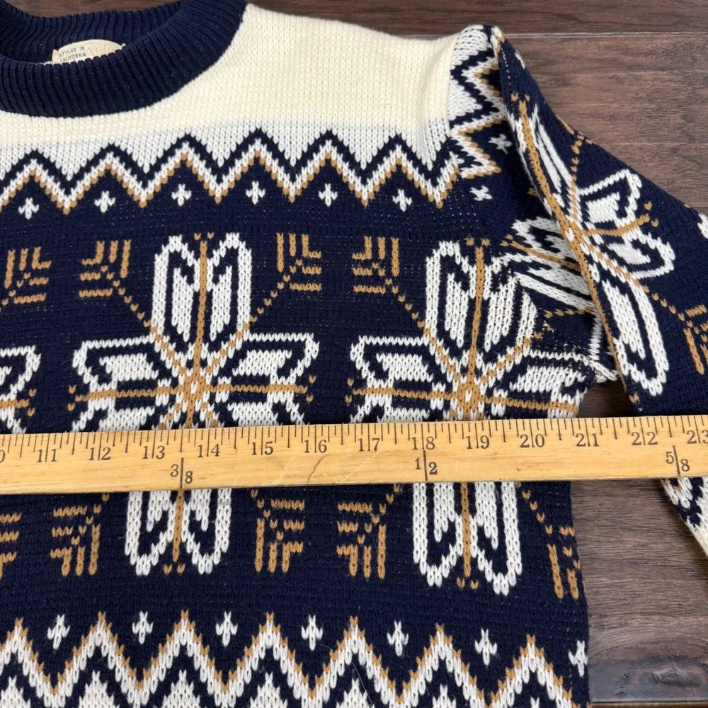 Vintage Fair‎ Isle Snowflake Sweater Navy Cream Gold Ski Size M